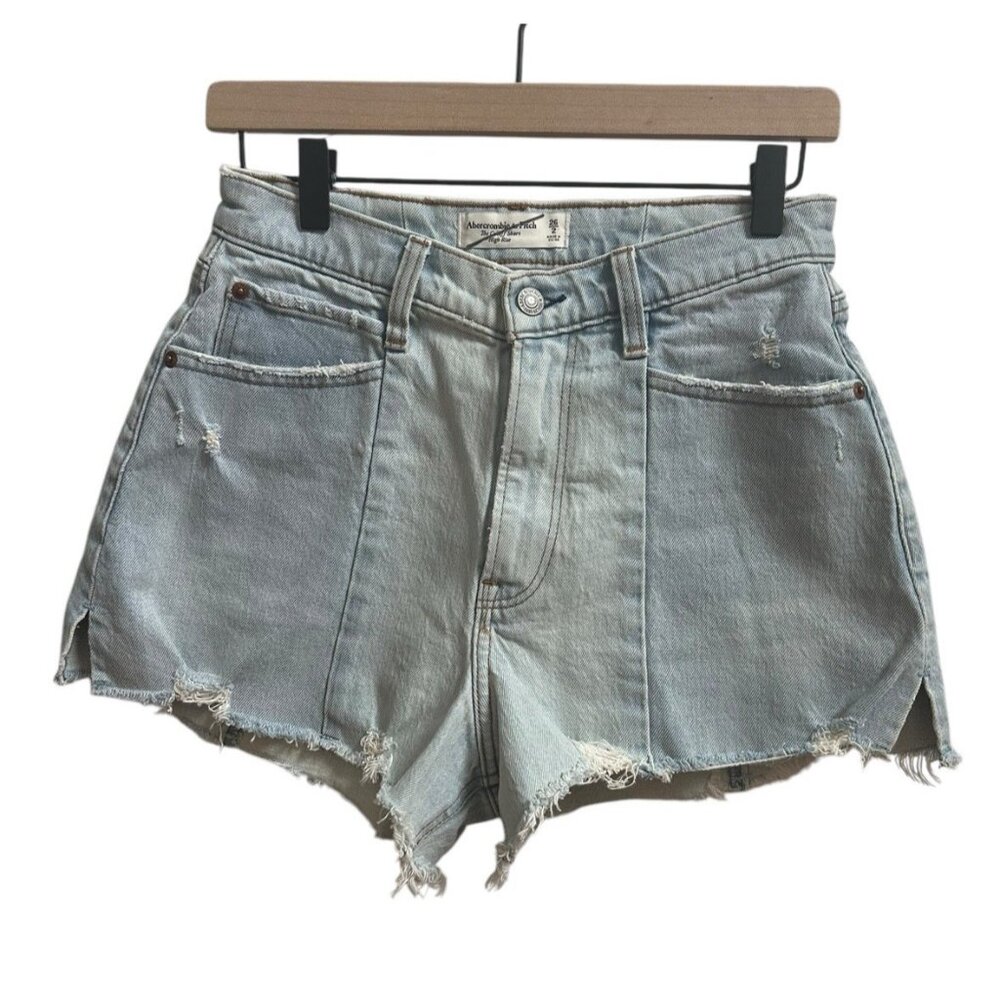 Abercrombie & Fitch High Rise Cut Off Jean Shorts Curve Love Women Sz 26‎ Denim